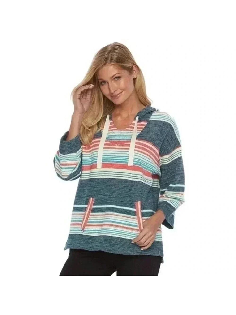 Woolrich Woman’s 100% organic cotton Quinn Eco Rich Harbor Stripe Poncho… - Picture 2 of 11